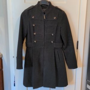 Black Military Jacket Winter Coat Zipper Faux Belt